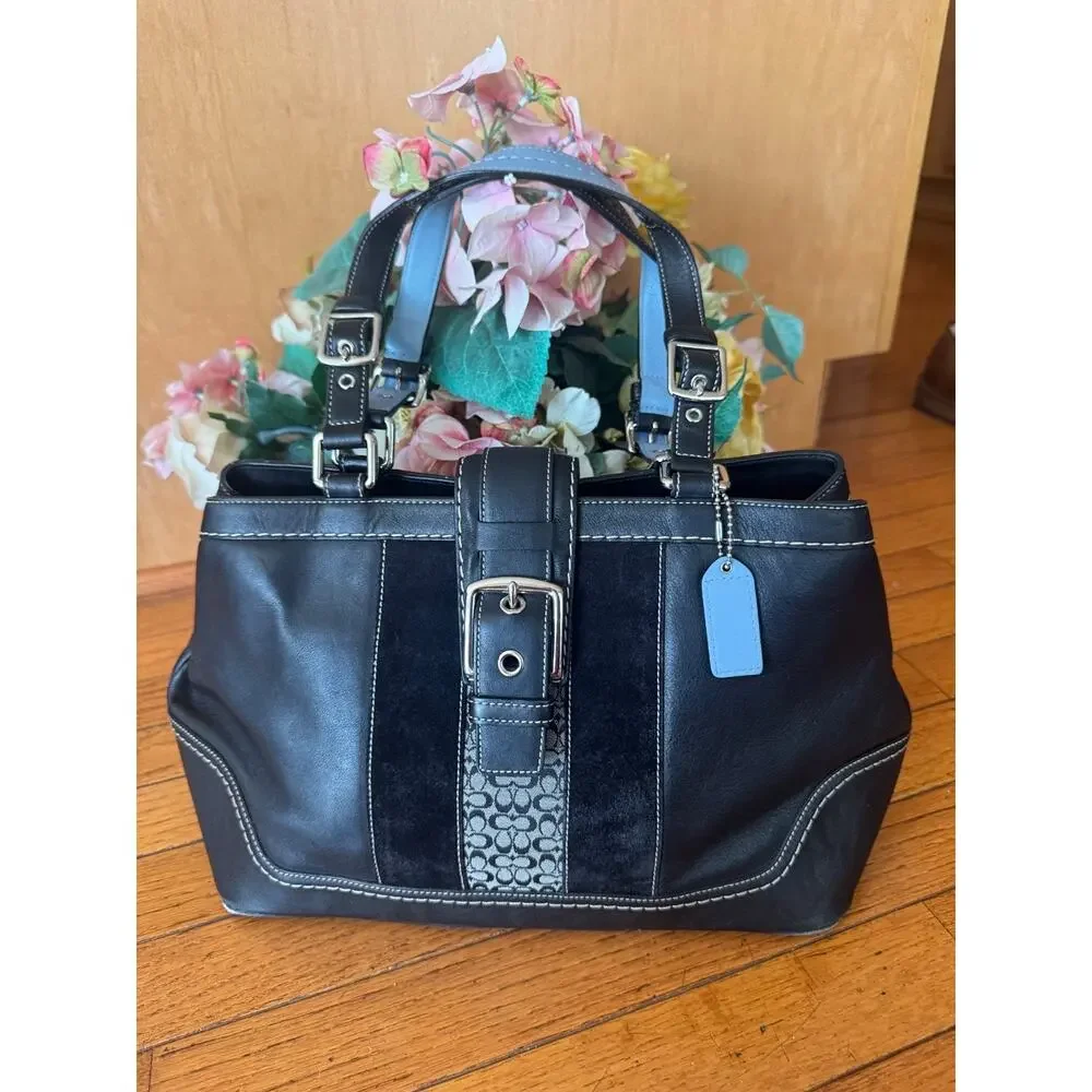 Auth COACH Daisy Signature C Tote F16559 black gray Jacquard Patent Tote (170
